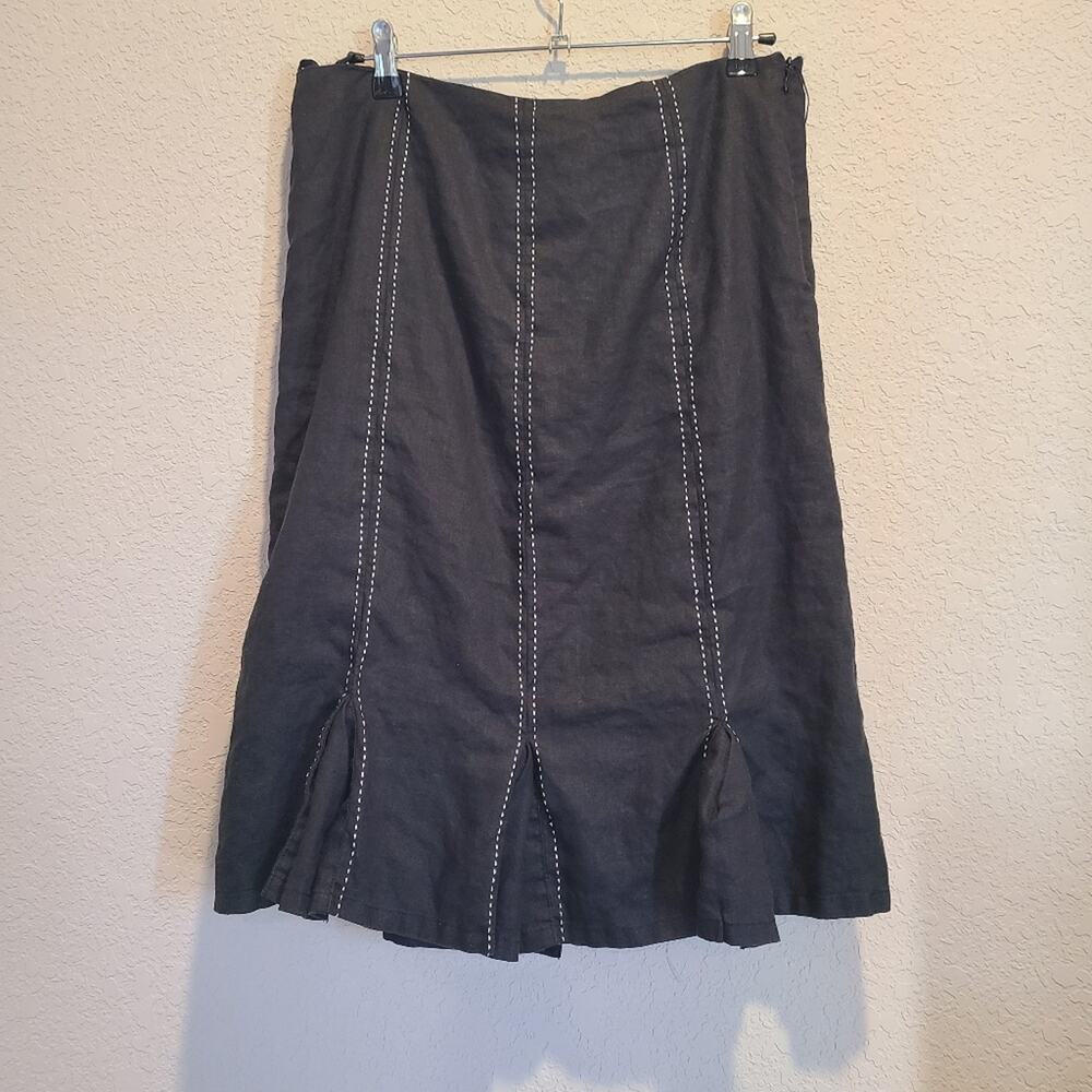 Richard Malcolm 100% Linen Skirt Stitch‎ embroidered Black CUTE! Size 10